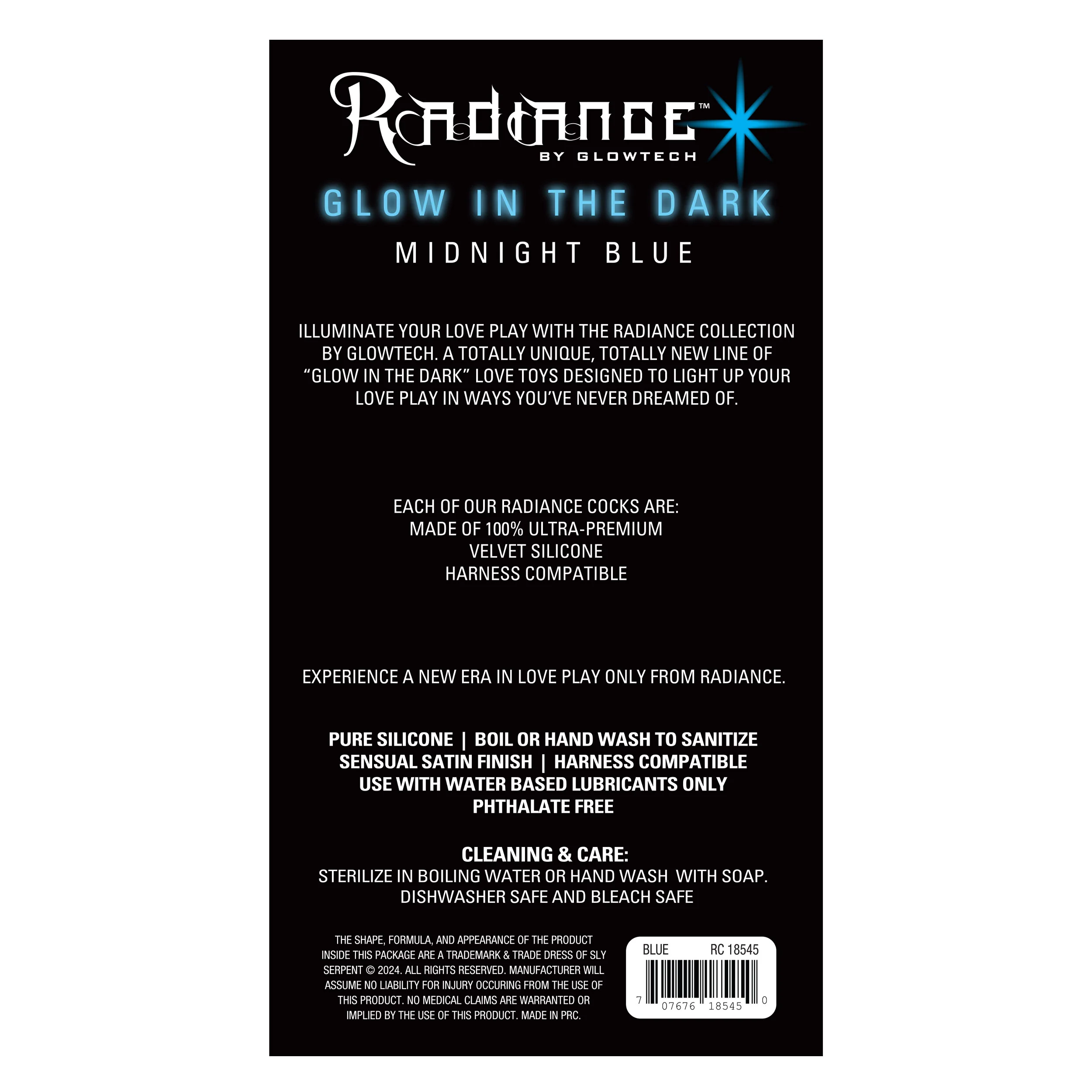 Glow-in-the-Dark 7" Velvet Silicone Dildo in Midnight Blue - Image 2