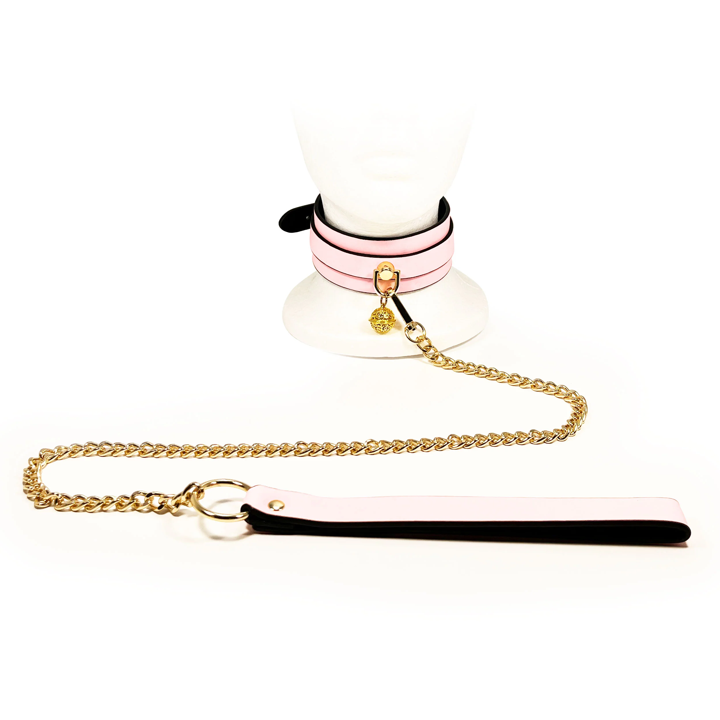 Glow in the Dark Collar and Leash with Brass Bell by Fetish Pleasure Play in Pink