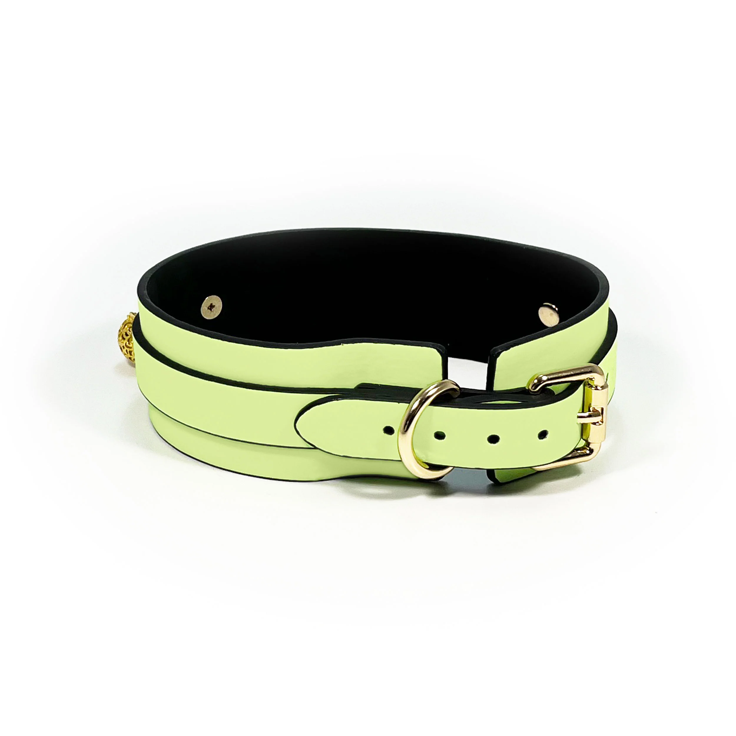 Glow in the Dark Collar and Leash with Brass Bell by Fetish Pleasure Play in Green - Image 3
