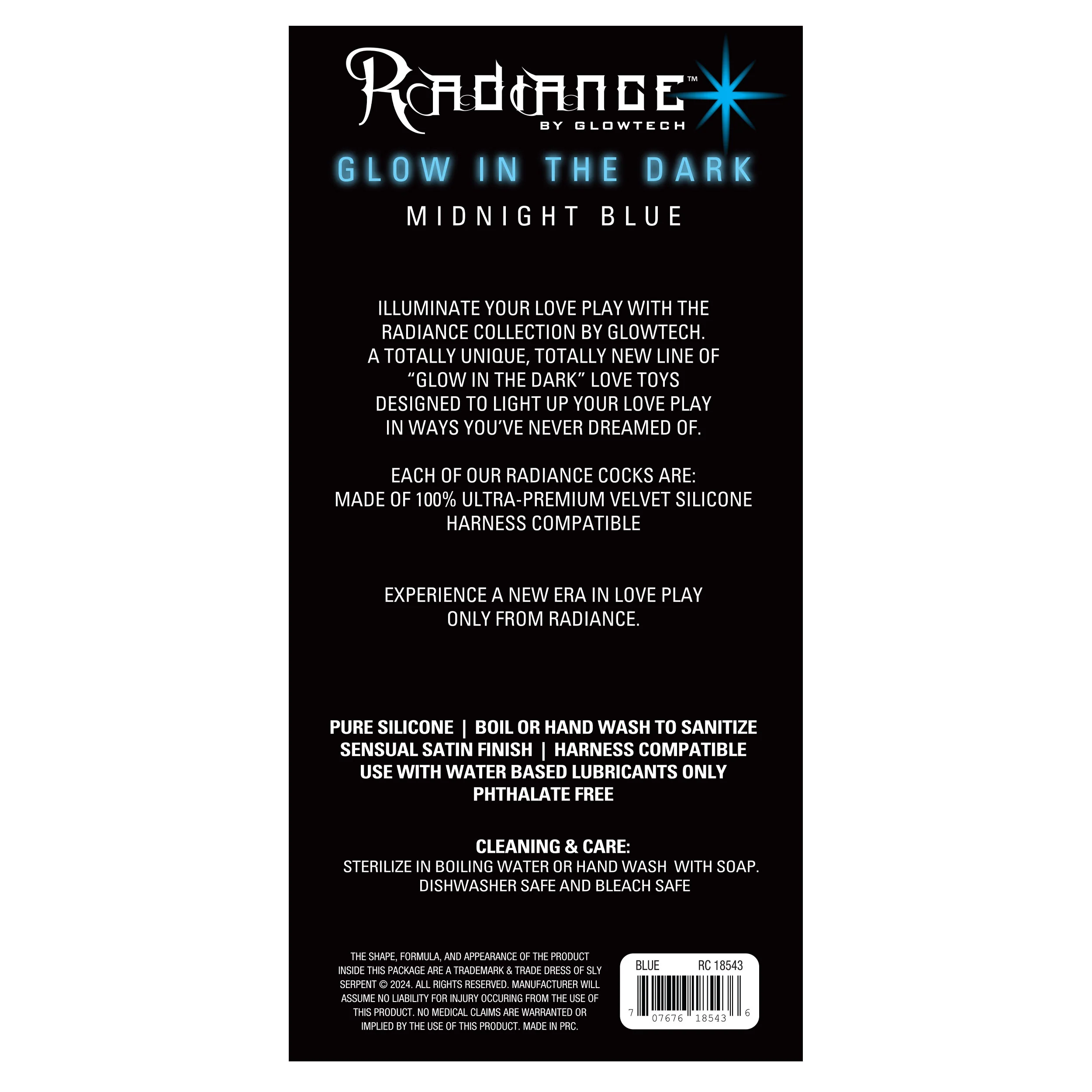 Glow-in-the-Dark 9" Velvet Silicone Dildo in Midnight Blue - Image 2
