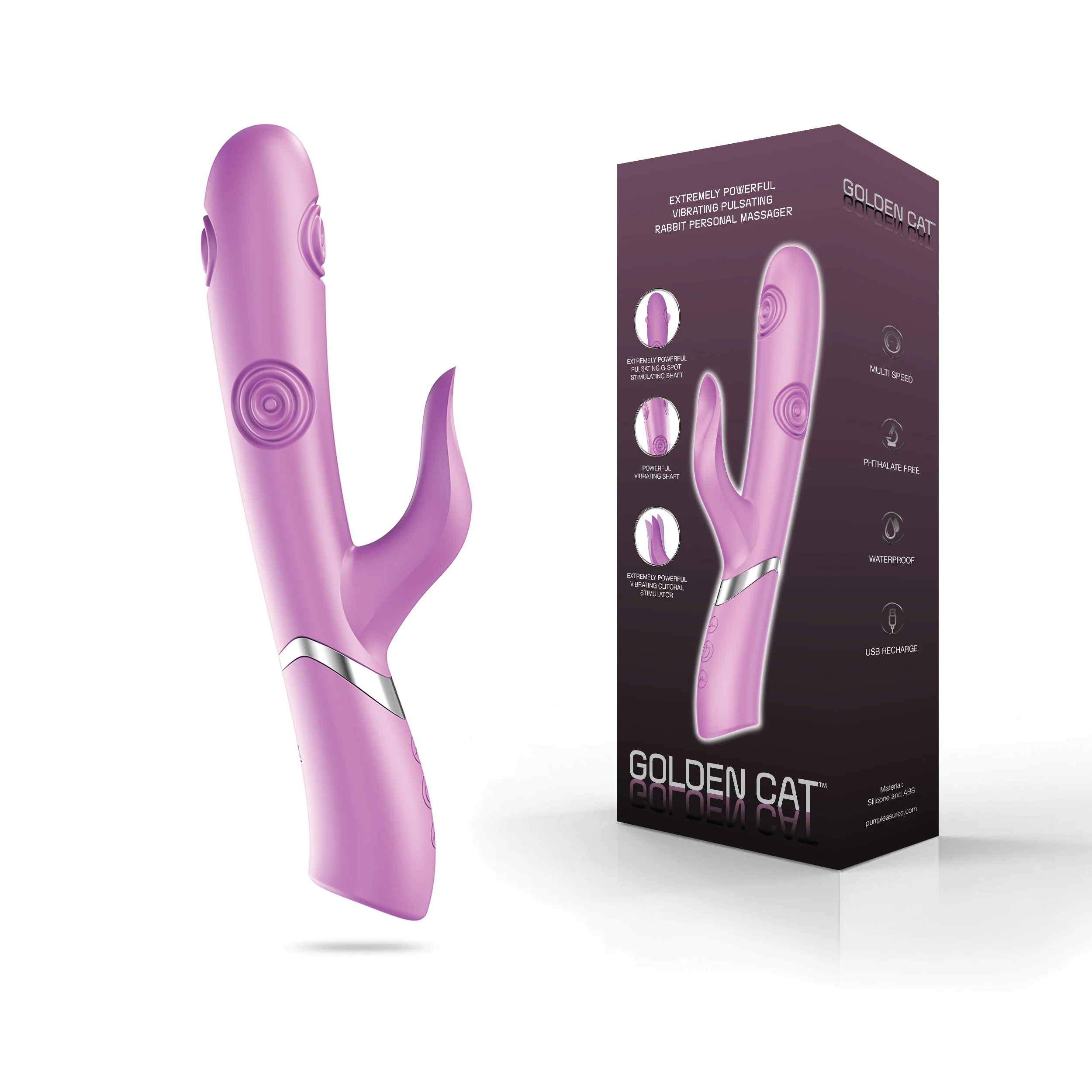Golden Cat Vibrating Rabbit Personal Massager - Plum - Image 10