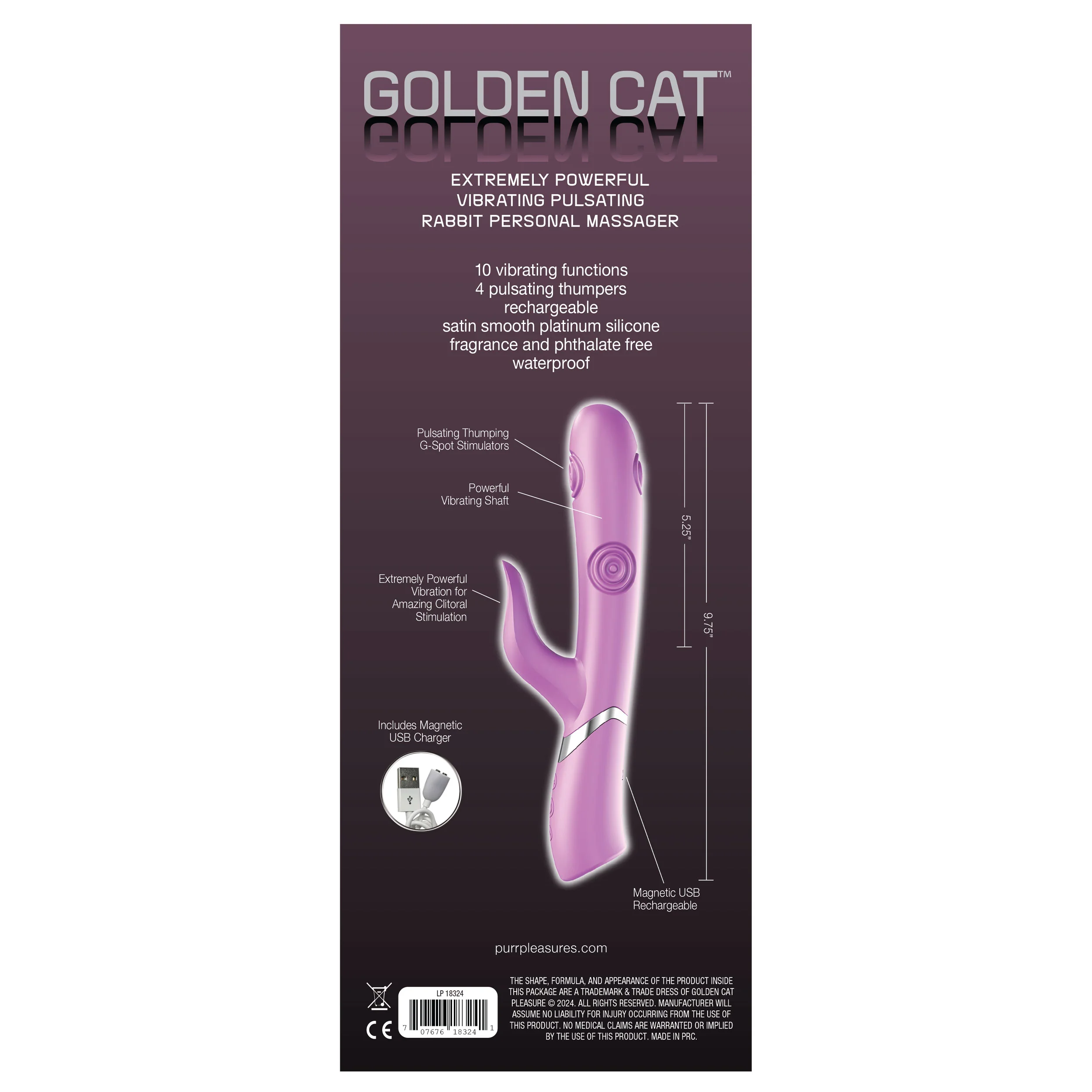 Golden Cat Vibrating Rabbit Personal Massager - Plum - Image 15