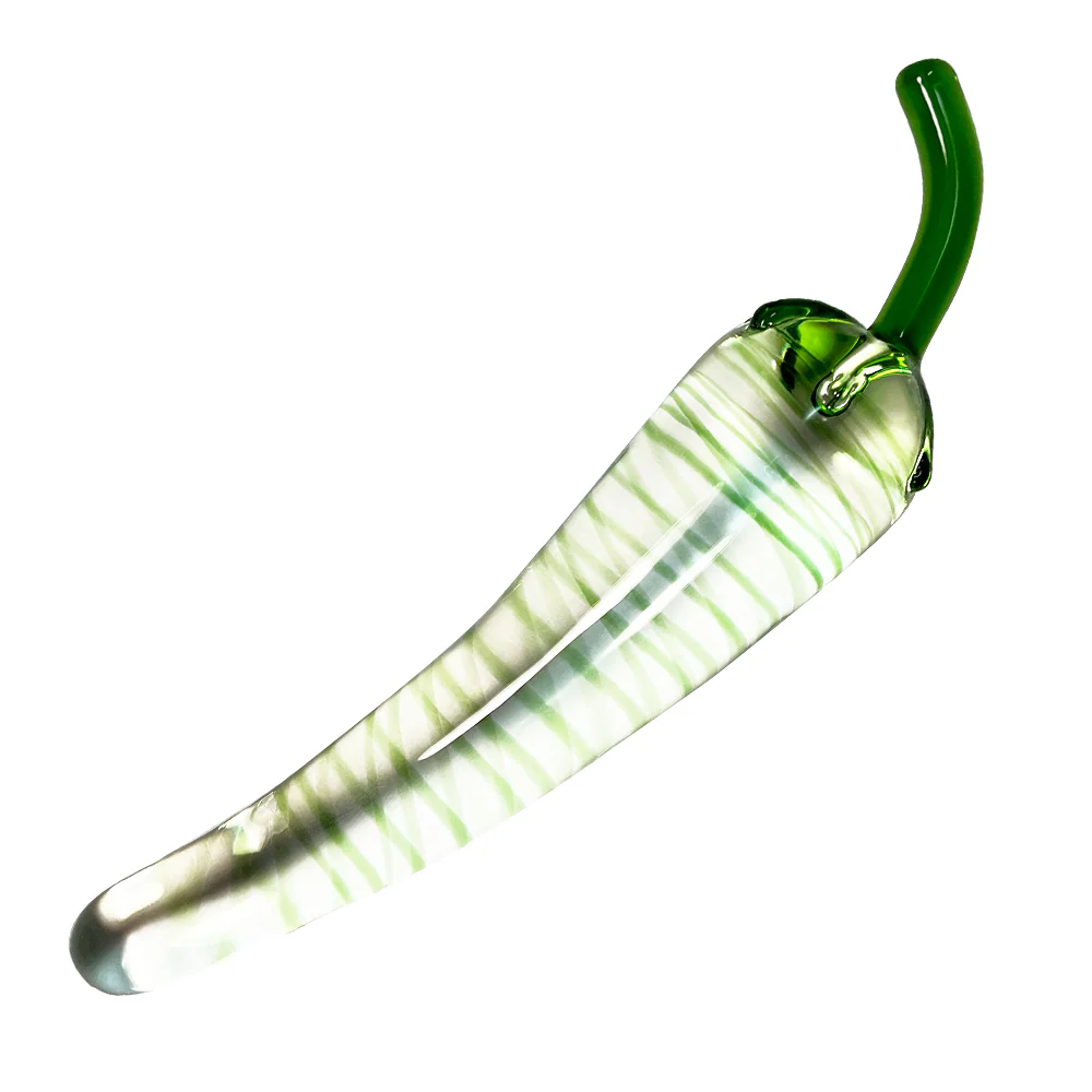 GREEN SWIRLING STRIPES PEPPER SHAPED GLASS DILDO - Image 2