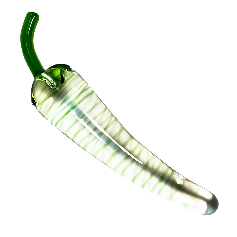 GREEN SWIRLING STRIPES PEPPER SHAPED GLASS DILDO - Image 3