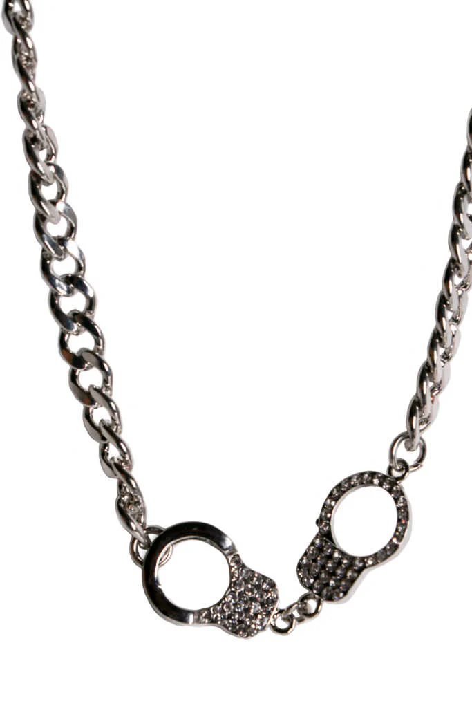 Handcuff Choker Necklace, Silver, One Size