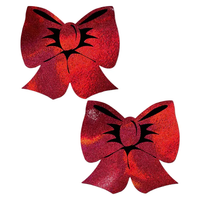 Holographic Red Bows Nipple Pasties, Red, One Size