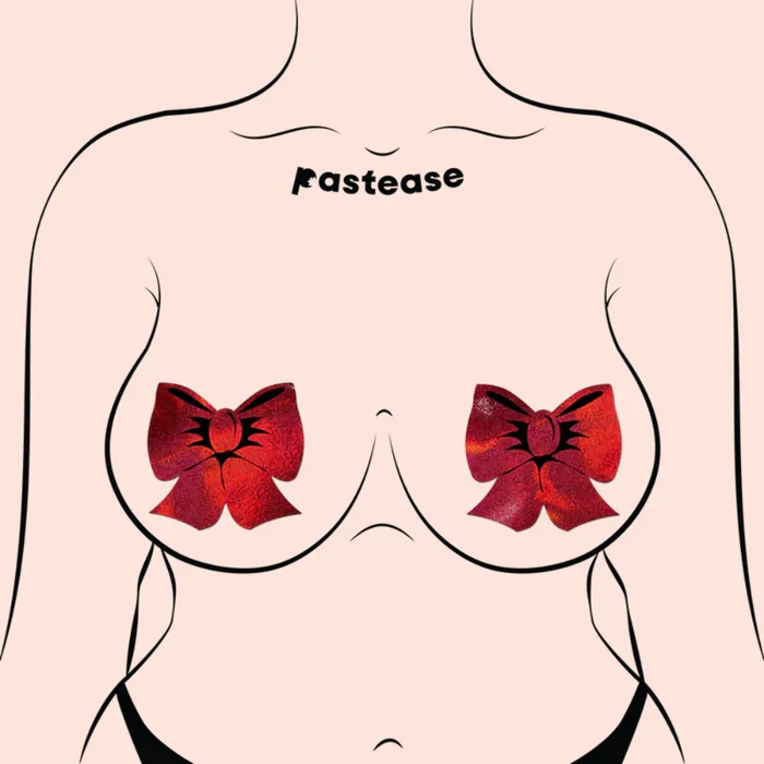 Holographic Red Bows Nipple Pasties, Red, One Size - Image 3