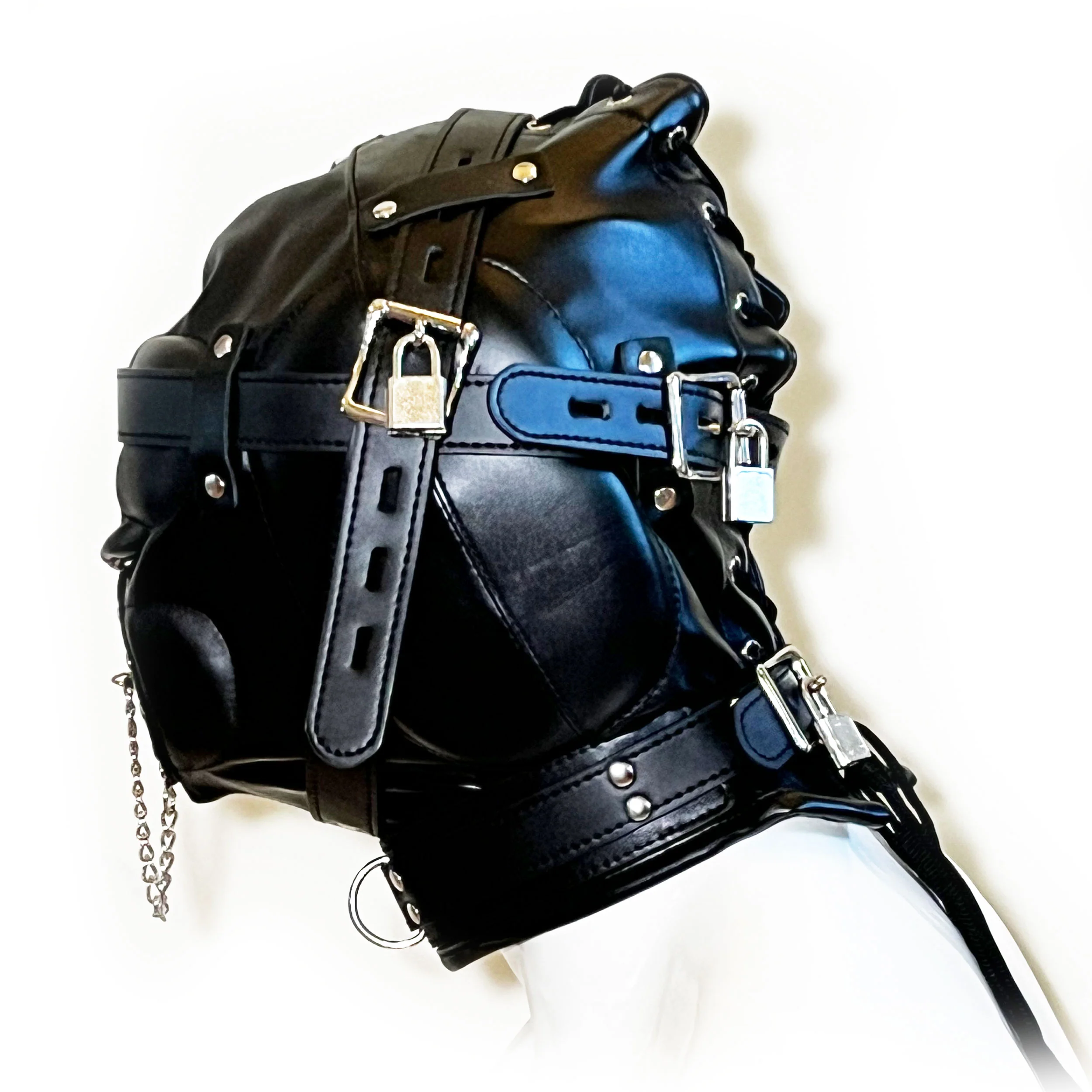 Lace-Up Multi-Lock Confinement Hood by Fetish Pleasure Play in Black - Image 2