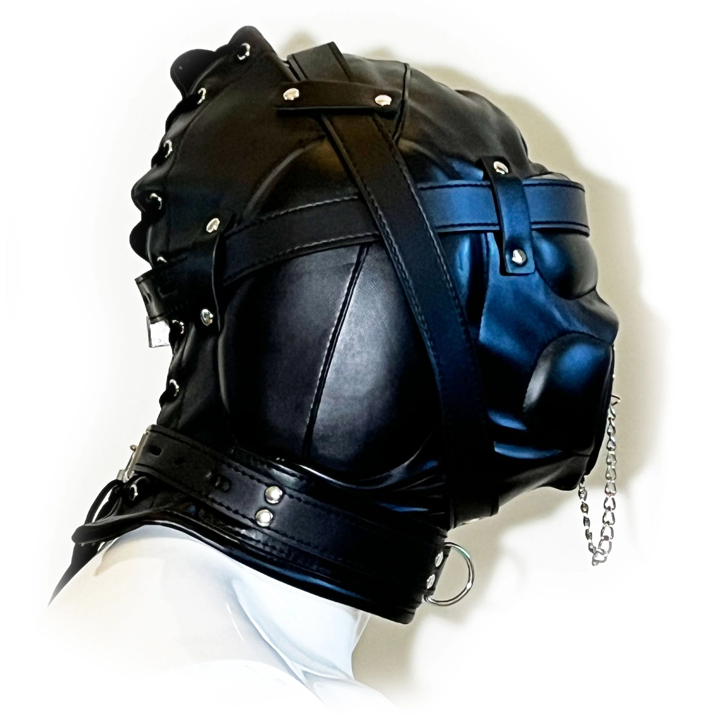 Lace-Up Multi-Lock Confinement Hood by Fetish Pleasure Play in Black - Image 4