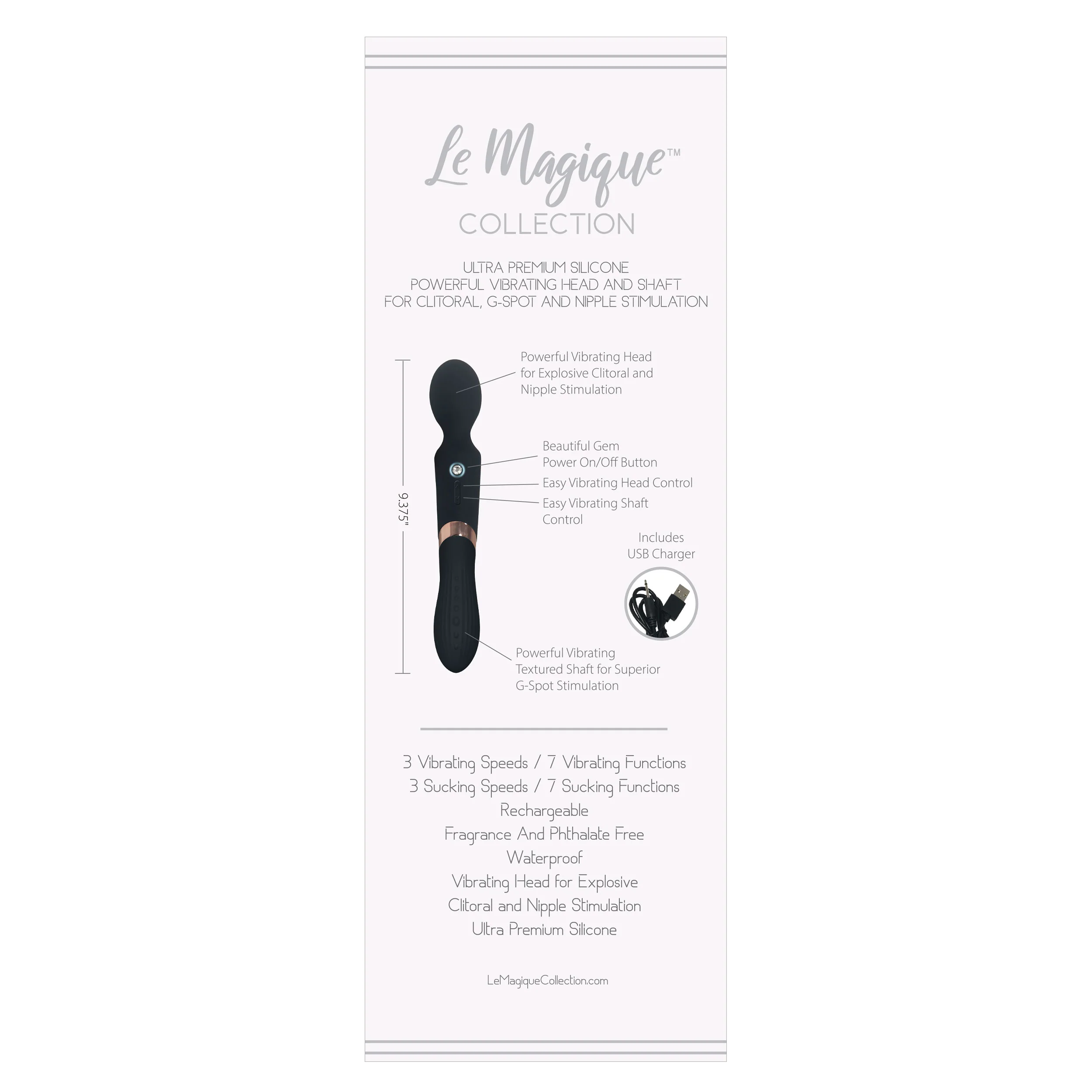 THE LE MAGIQUE COLLECTION GEMME BULBE DUAL ACTION VIBRATOR - BLACK - Image 4