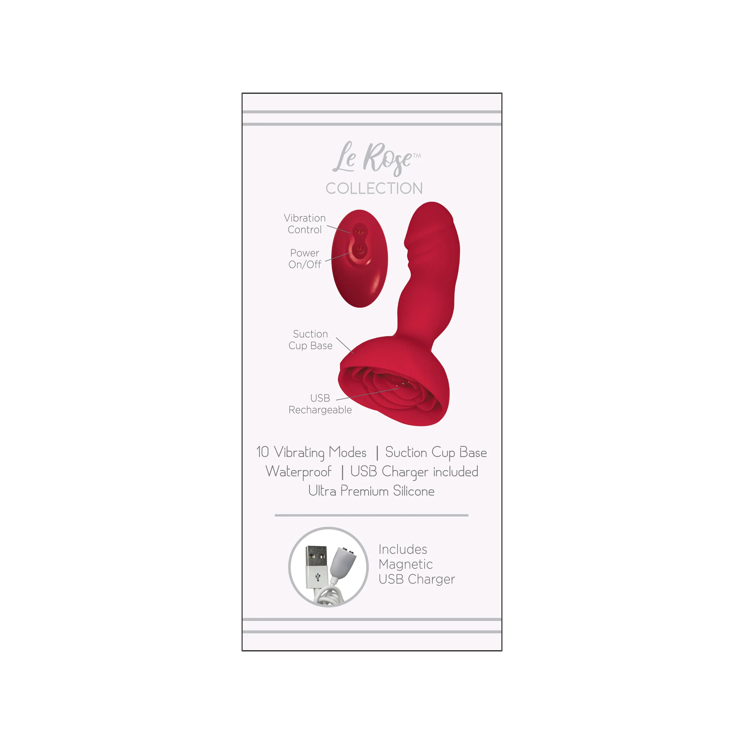 THE LE ROSE COLLECTION BOUCHON ROSE VIBRATING MASSAGER WITH REMOTE - RED - Image 3