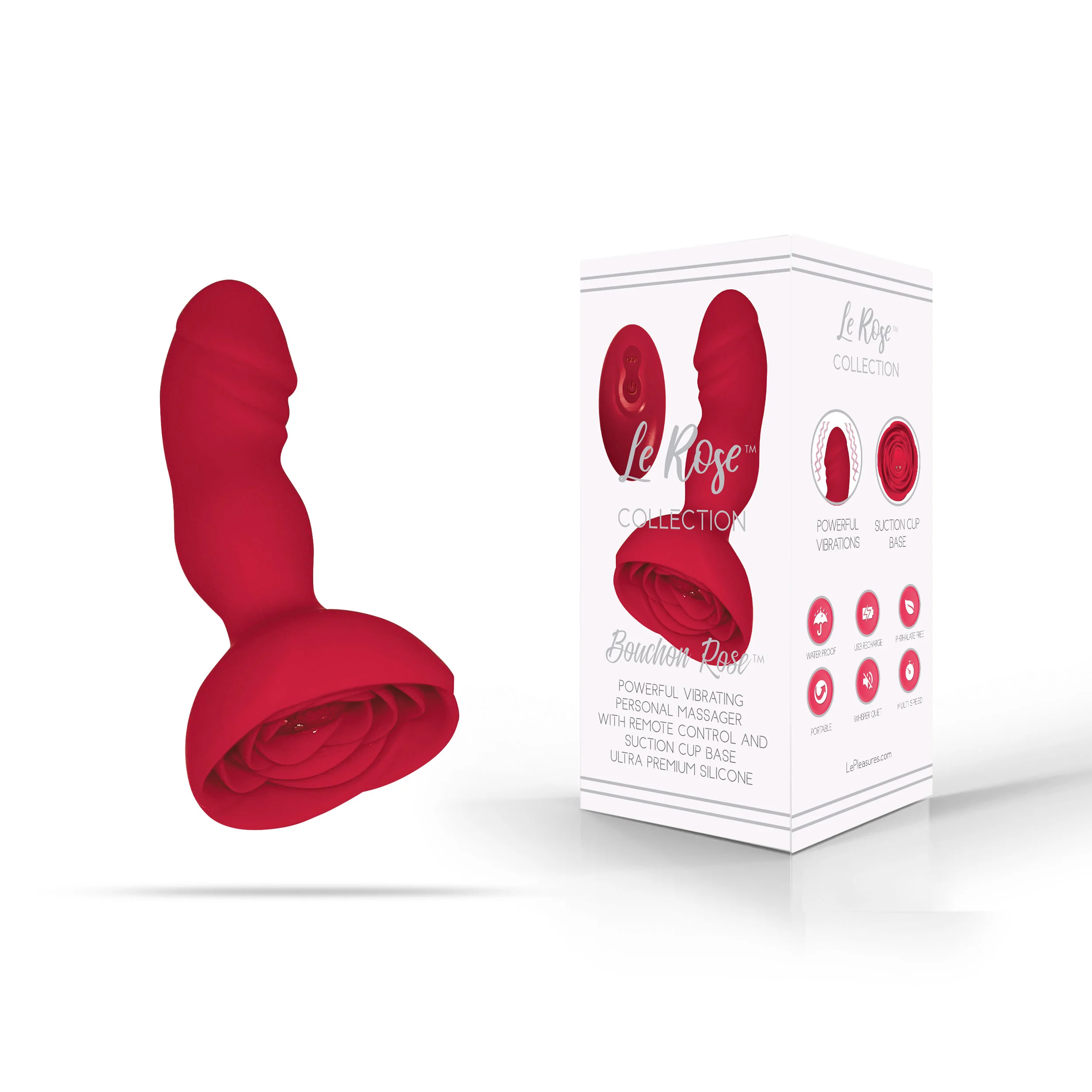 THE LE ROSE COLLECTION BOUCHON ROSE VIBRATING MASSAGER WITH REMOTE - RED - Image 5