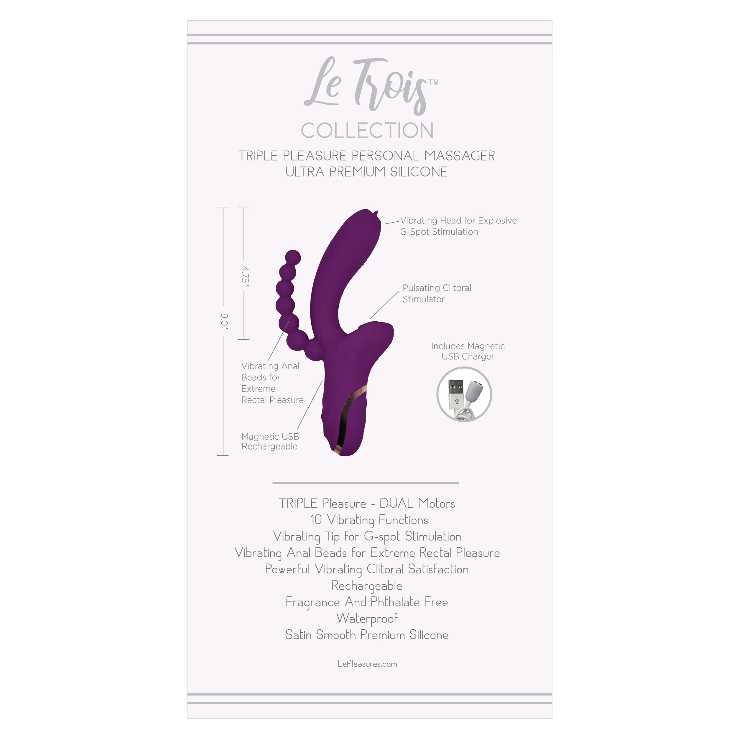 THE LE TROIS EXTREME TRIPLE ACTION VIBRATOR - PURPLE - Image 3
