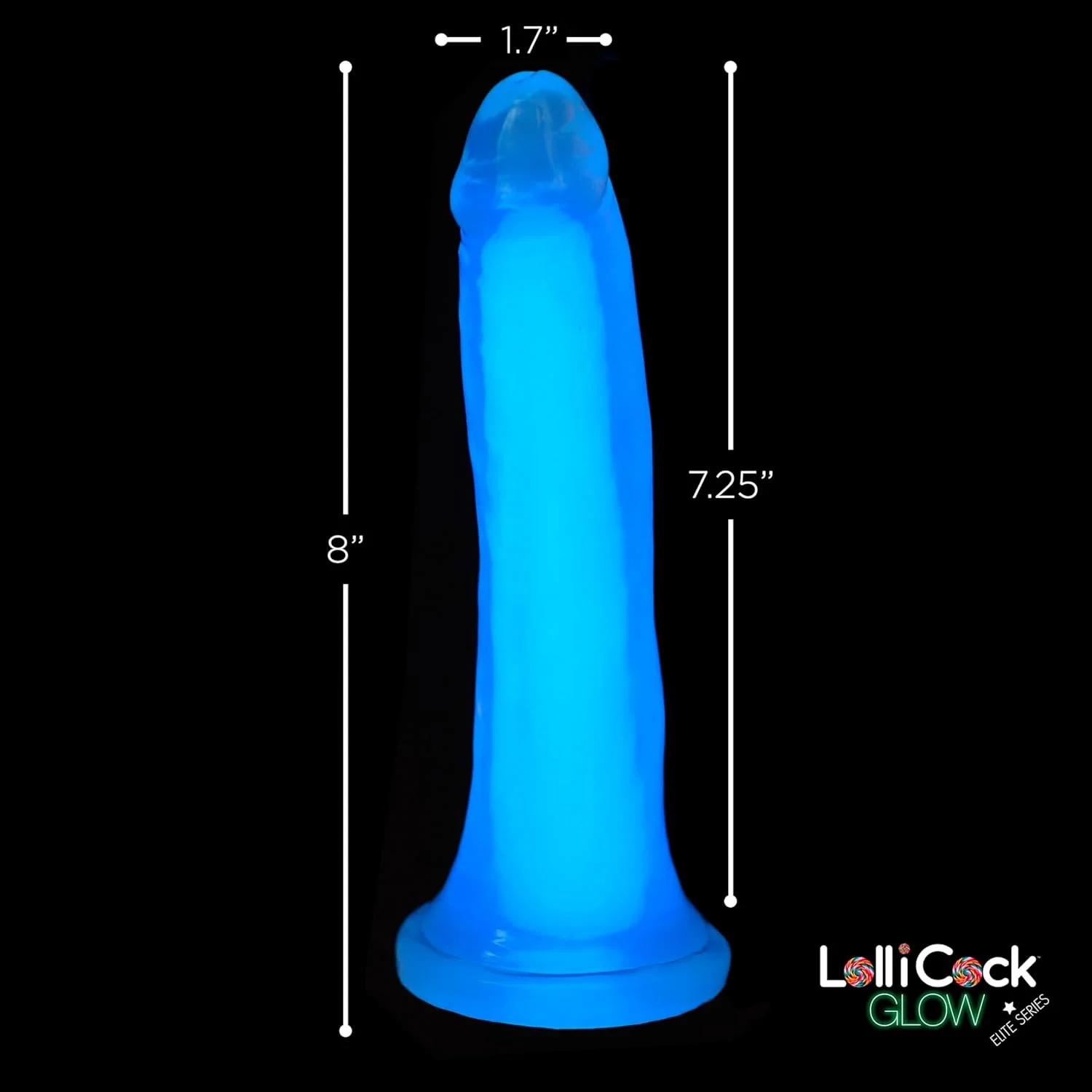 Lollicock 7" Glow-In-The-Dark Silicone Dildo, Blue - Image 4