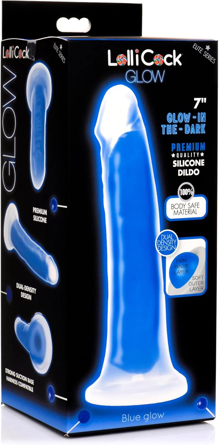 Lollicock 7" Glow-In-The-Dark Silicone Dildo, Blue - Image 5