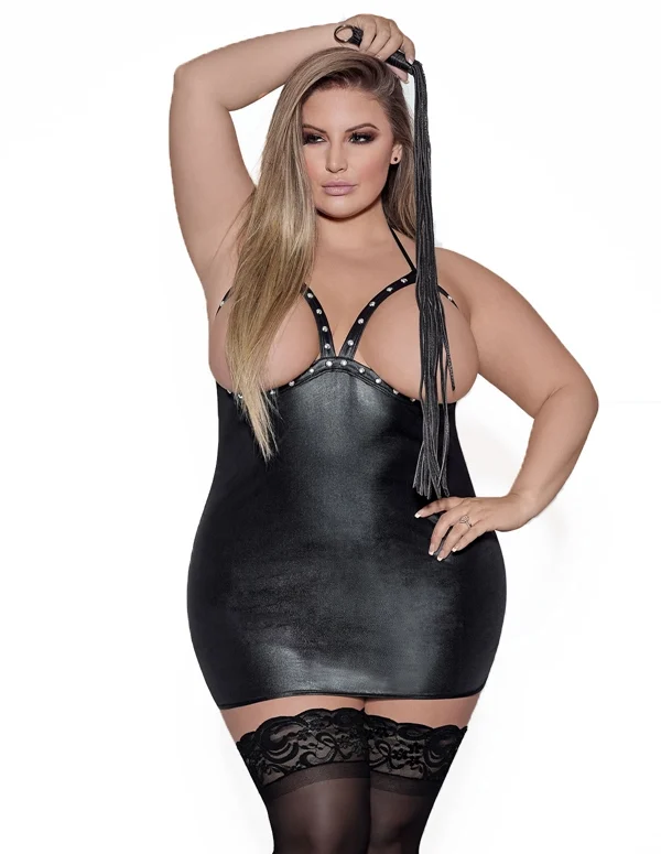 Lust Fetish Xena Cupless Faux Leather Mini Dress, Black, Queen O/S