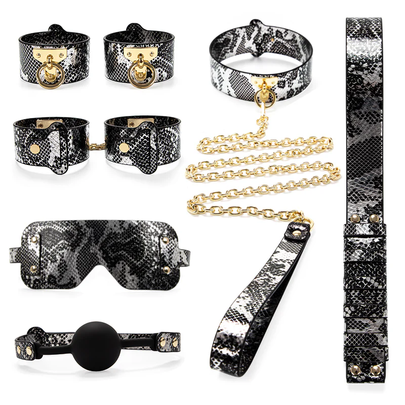 Luxe Bondage Box Set in Black & Silver Snakeskin by Fetish Pleasure Play