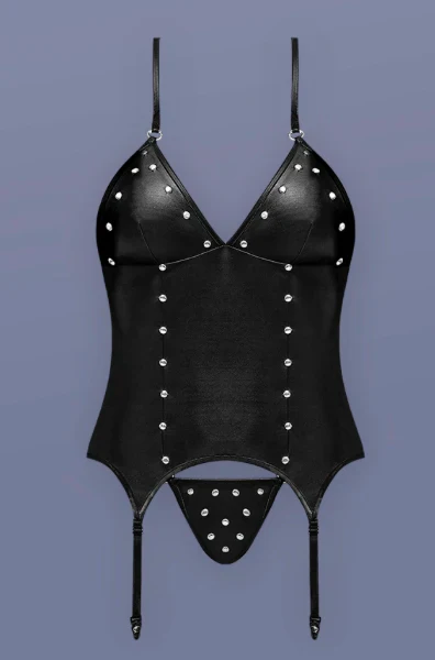 Madame Lust Studded Bustier and G-String Set, Black, L/XL - Image 7