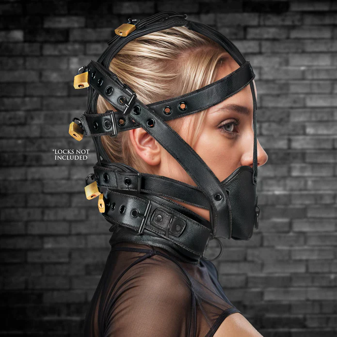 Master Series Vegan Leather Lockable Head Harness w/Muzzle - Image 2