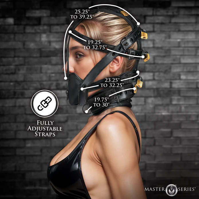 Master Series Vegan Leather Lockable Head Harness w/Muzzle - Image 5