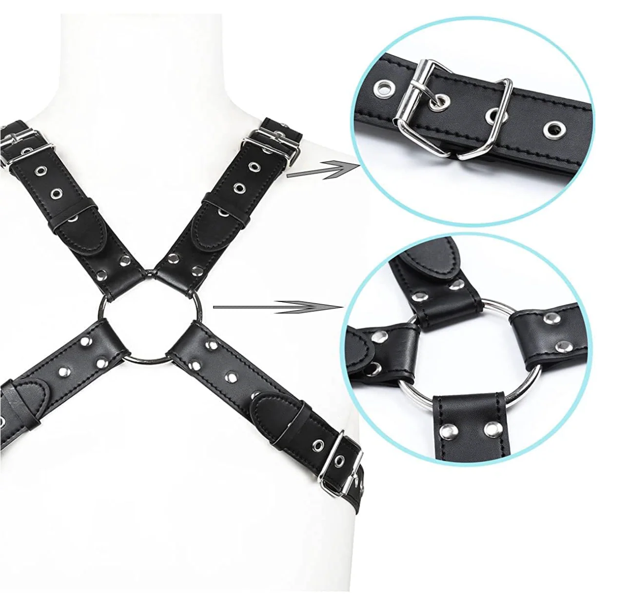 MEN'S BLACK X-STRAP HALF-CHEST BONDAGE HARNESS - Image 4