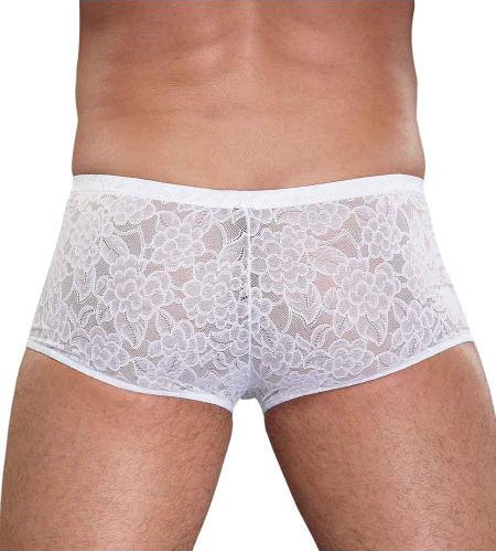 Men's Stretch Lace Mini Short Trunks, White, L/XL - Image 2