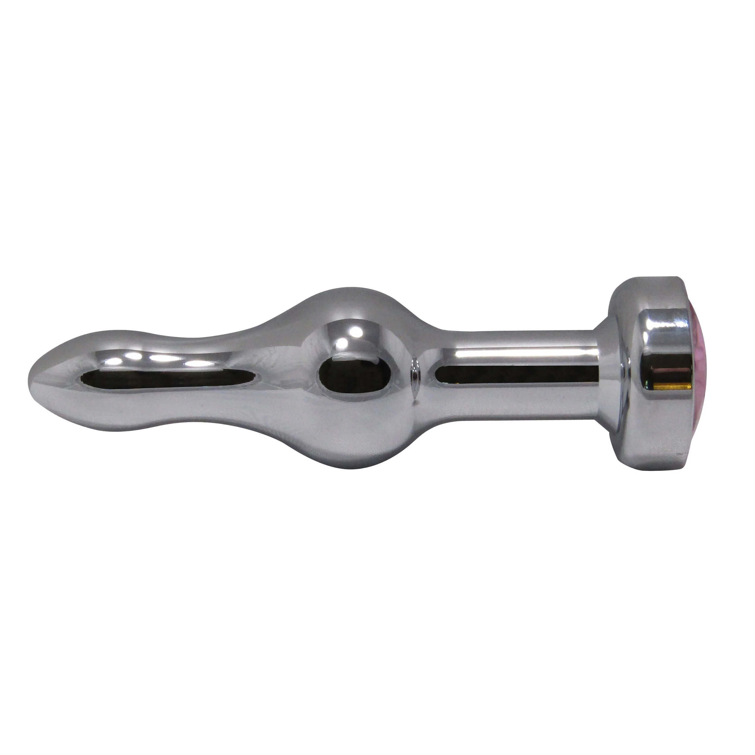 Metal Pleasure Play Silver Anal Plug - Pink Jewel - Image 2