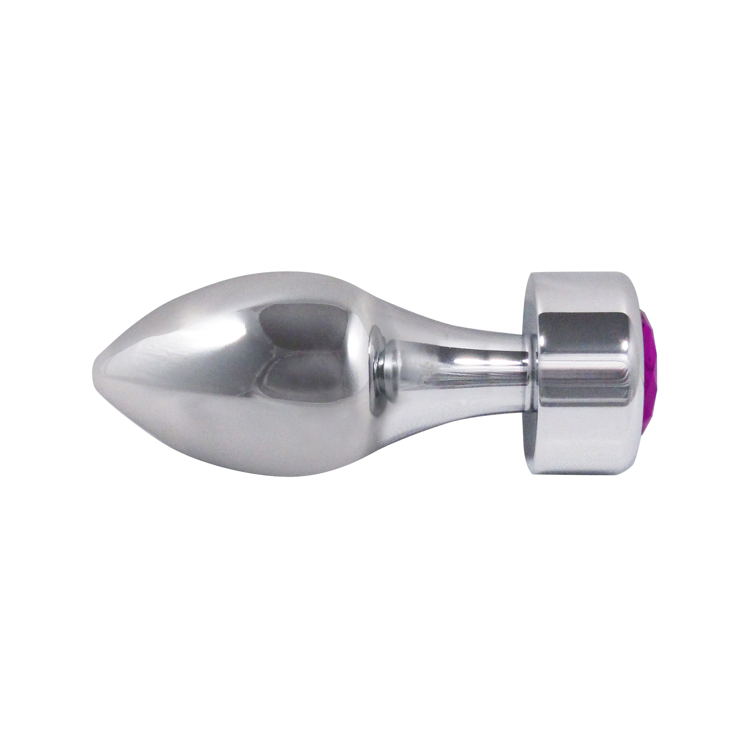 Metal Pleasure Play Silver Anal Plug - Purple Jewel - Image 2