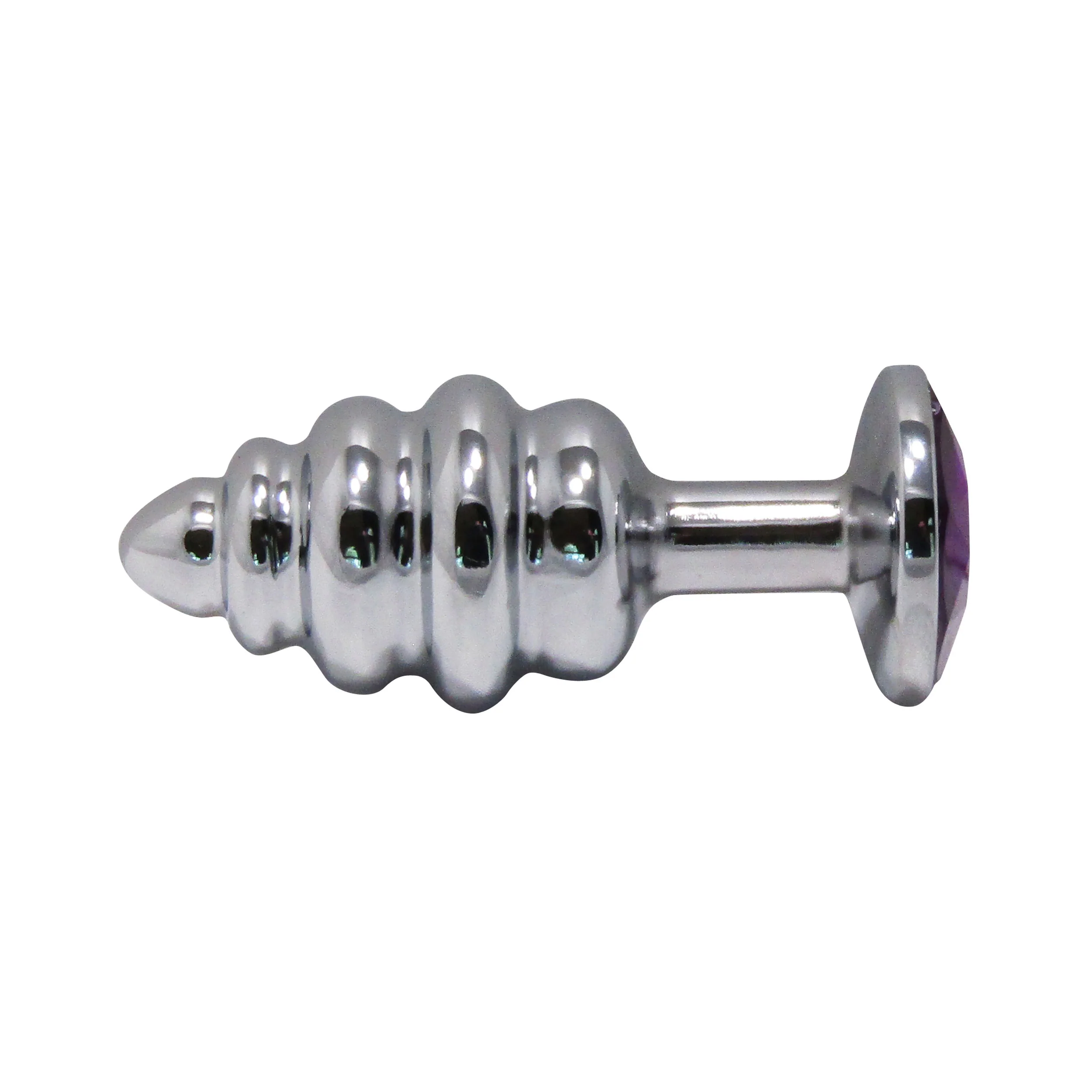 Metal Pleasure Play Silver Anal Plug - Purple Jewel - Image 2