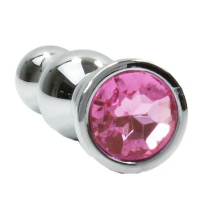 Metal Pleasure Play Silver Tapered Pink Jewel Butt Plug - Image 2