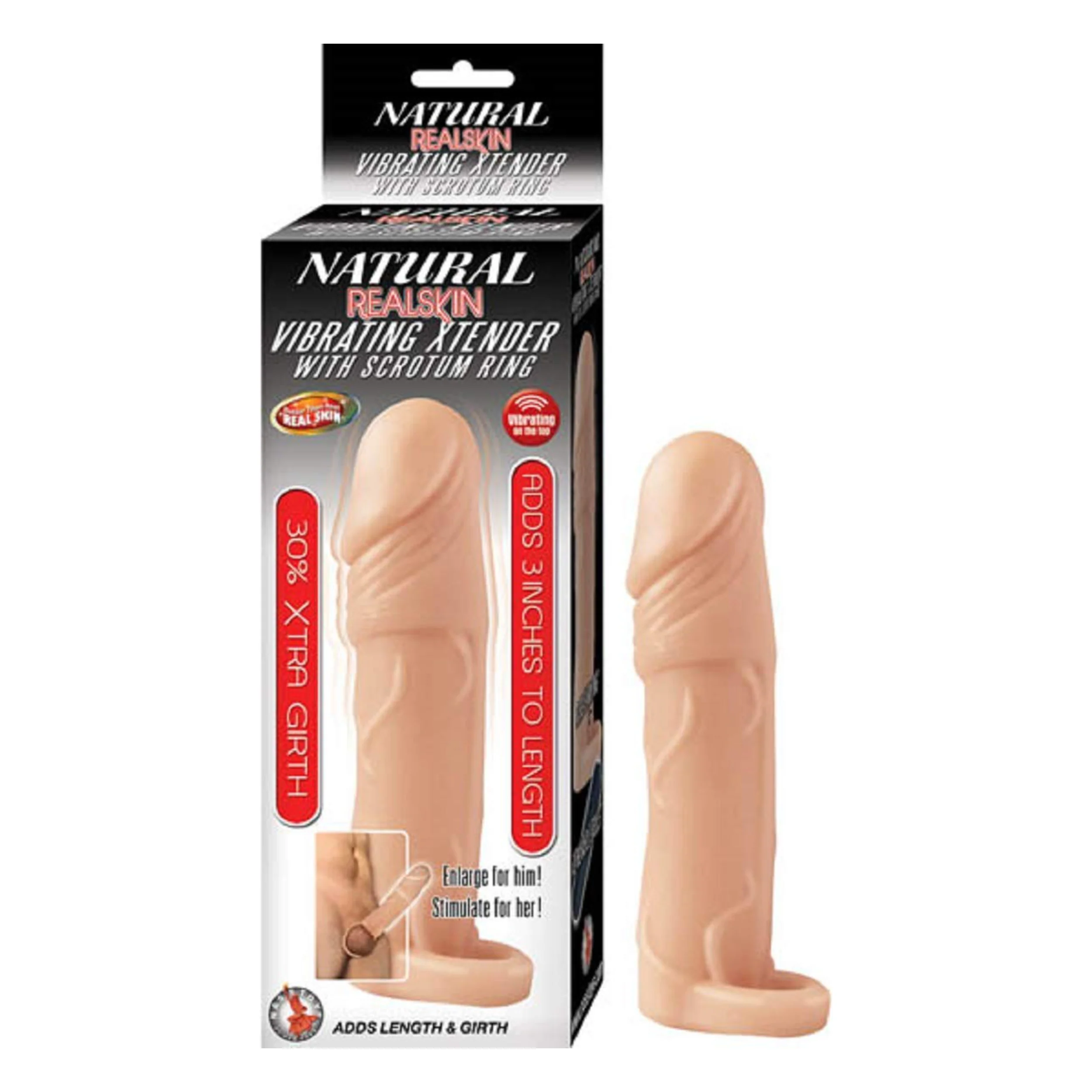 Nasstoys Natural Realskin Vibrating Penis Xtender w/ Scrotum Ring - Flesh - Image 3