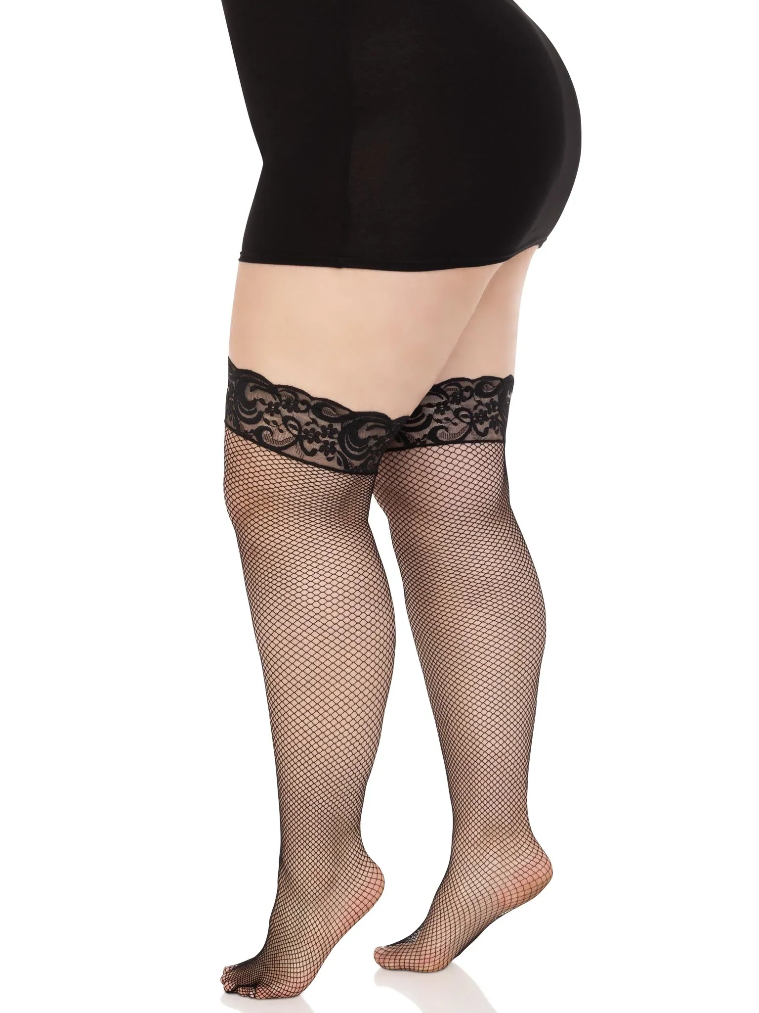Nicole Fishnet Thigh High Stockings, Black, Queen O/S - Image 5