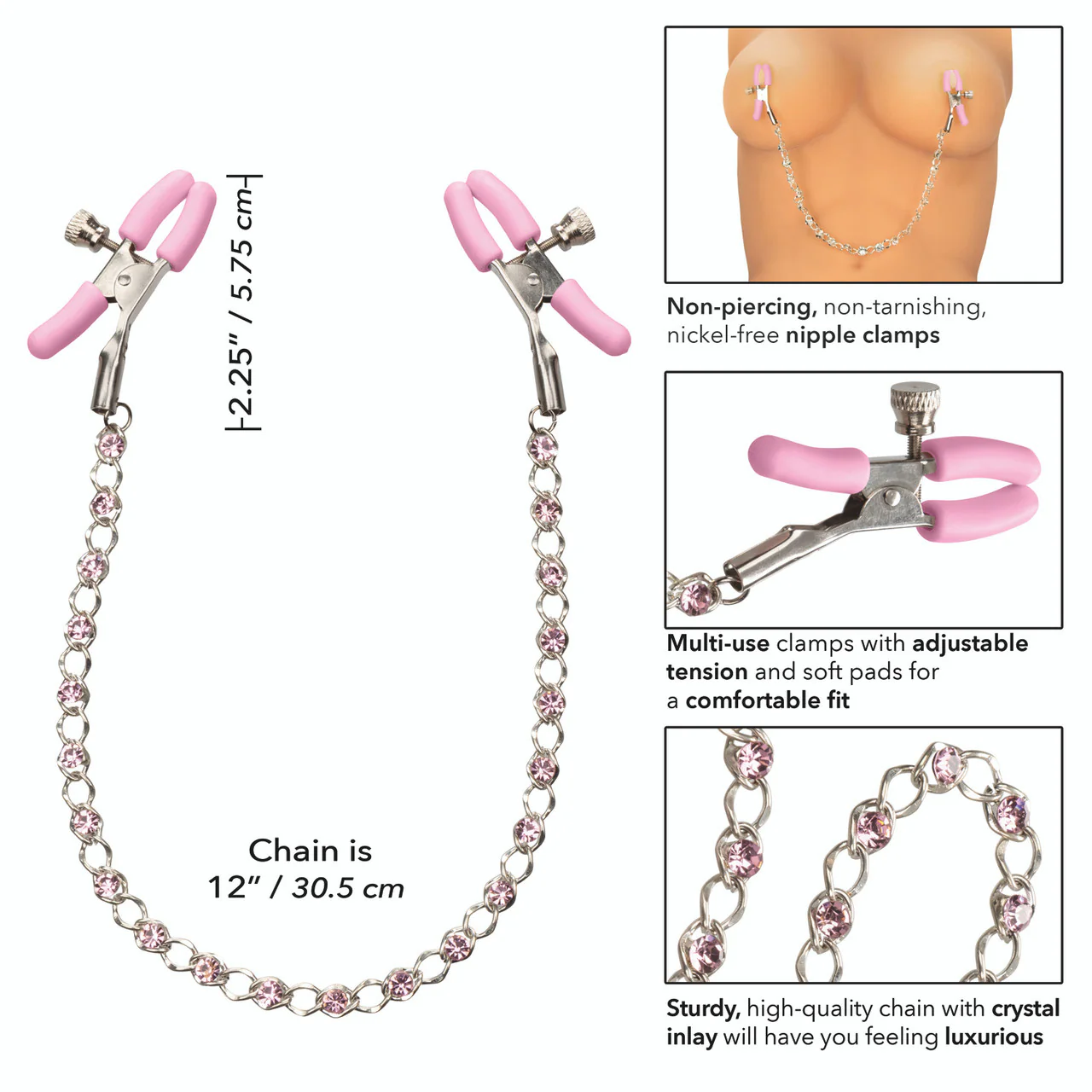 Nipple Play Pink Crystal Chain Nipple Clamps - Image 4