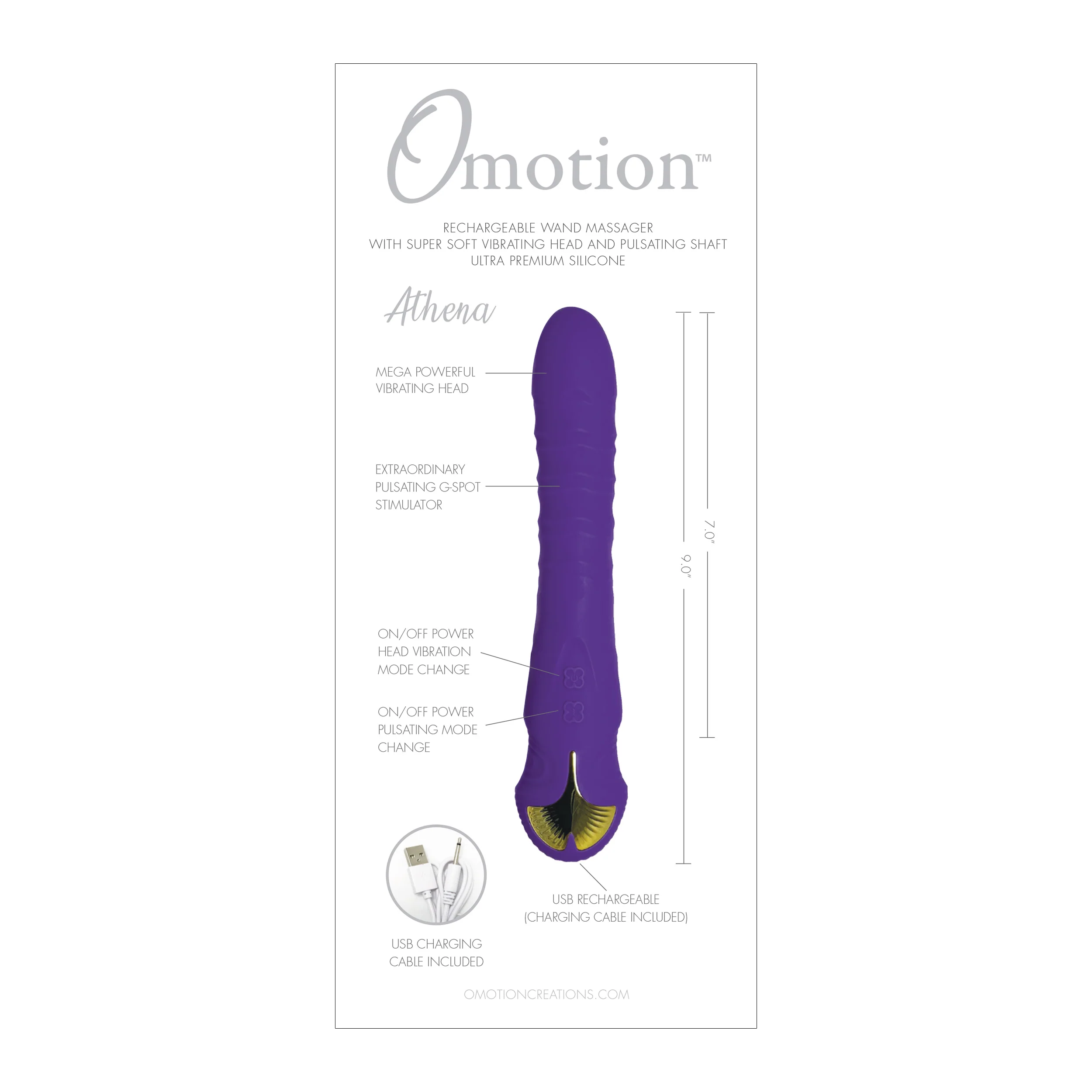 THE OMOTION ATHENA G-SPOT STIMULATION VIBRATOR MASSAGING WAND - PURPLE - Image 3