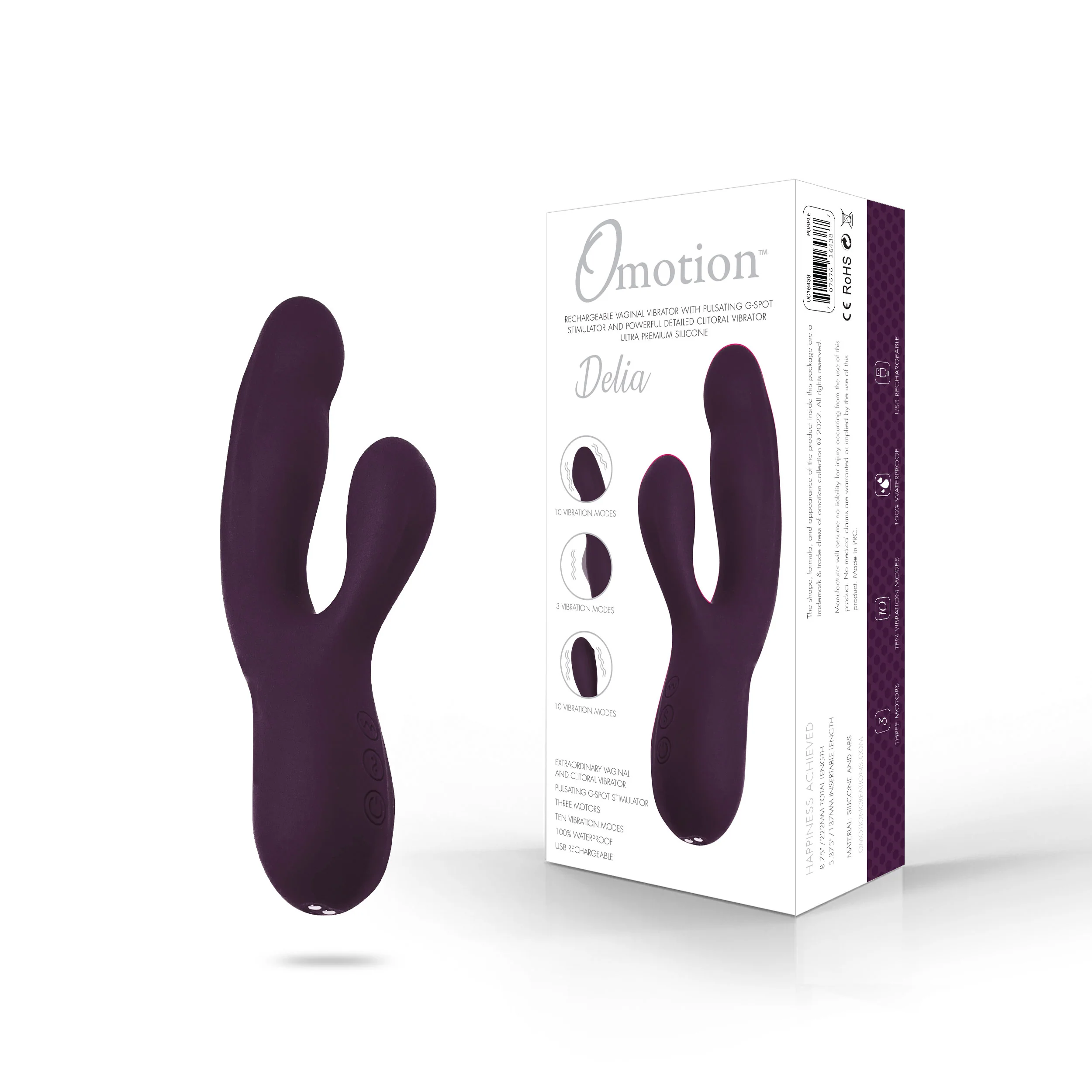 THE OMOTION DELIA TRIPLE ACTION RABBIT VIBRATOR - PURPLE
