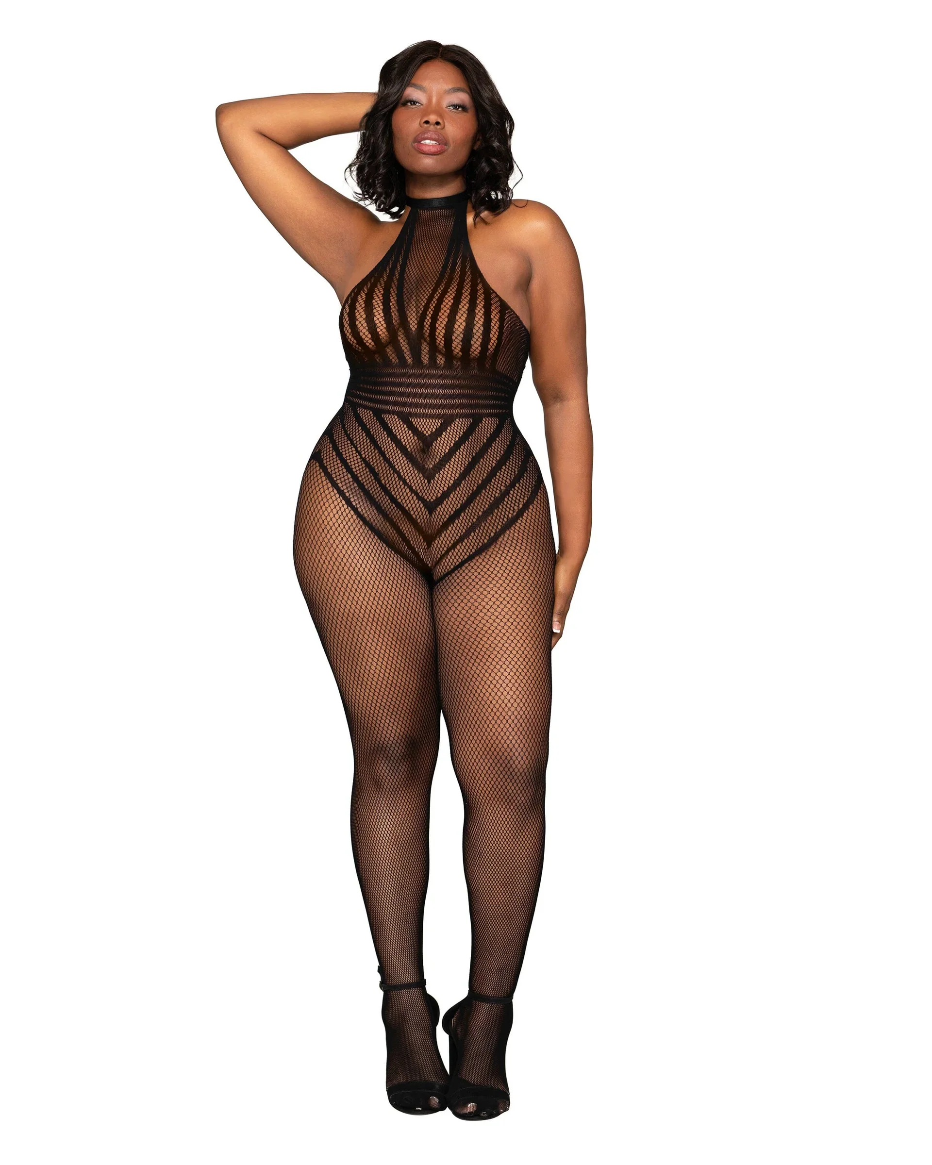 Open Crotch Fishnet Bodystocking, Black, Queen O/S