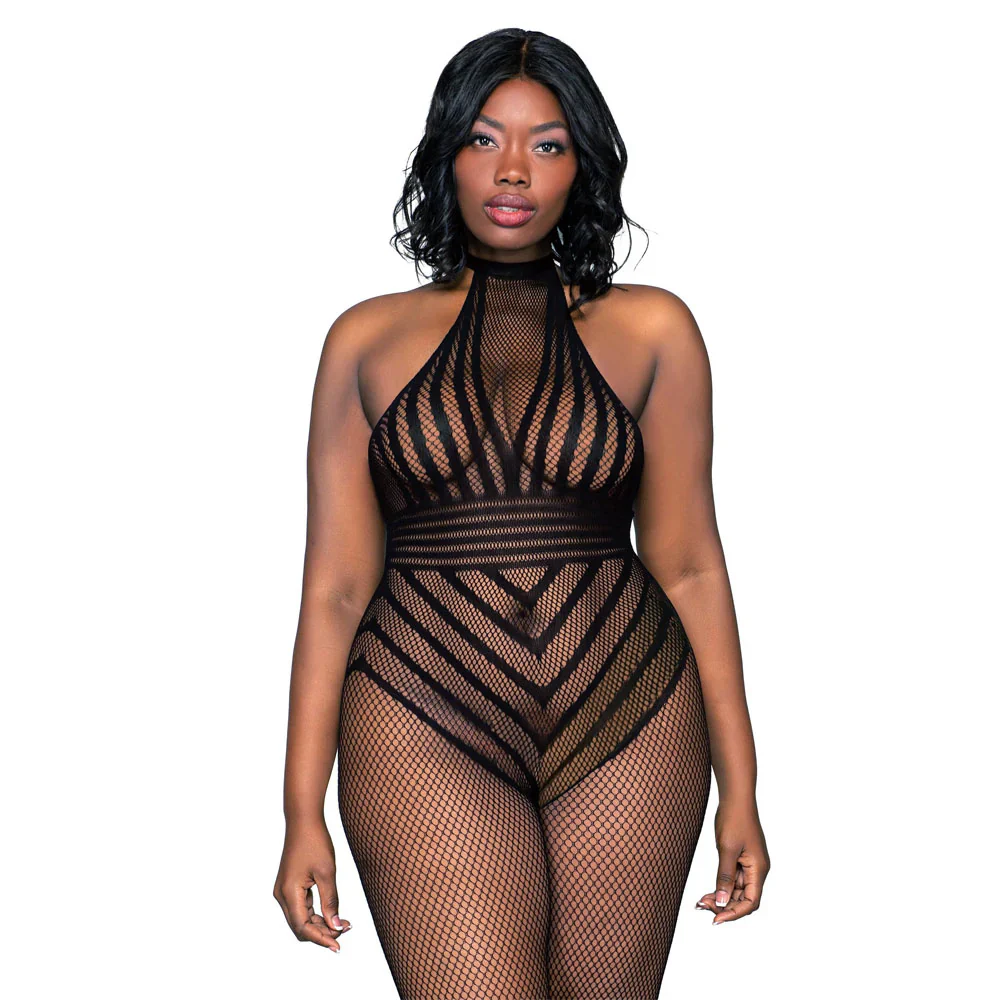 Open Crotch Fishnet Bodystocking, Black, Queen O/S - Image 3