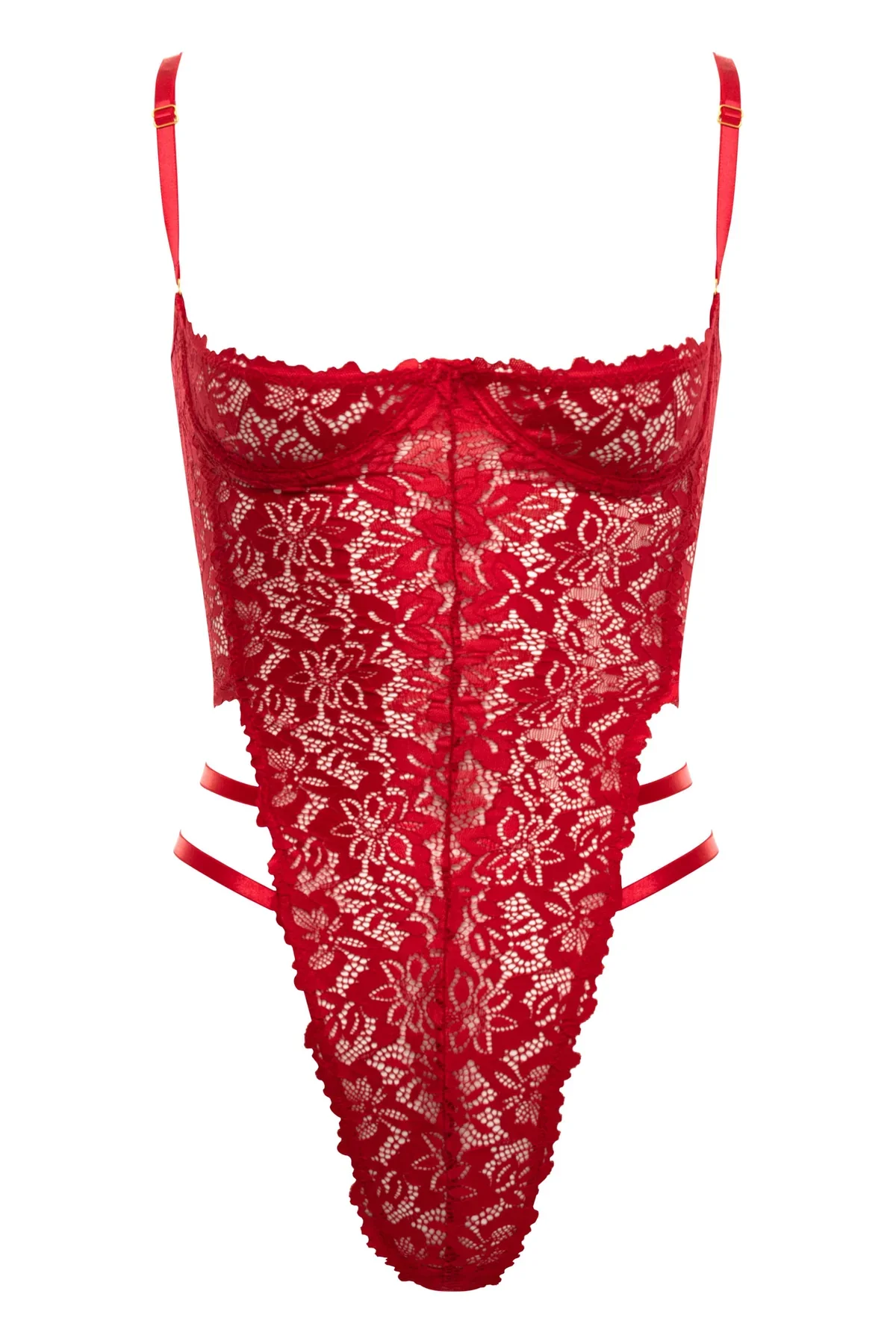 Open Cup Lace Teddy, Red - Image 4