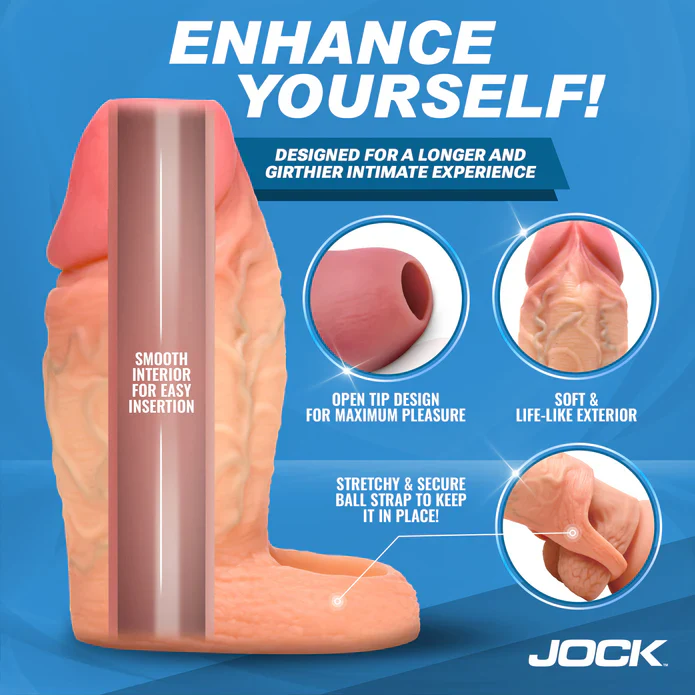 Penis Girth Enhancer Sleeve with Ball Strap in Lite - 4.5in - Image 4