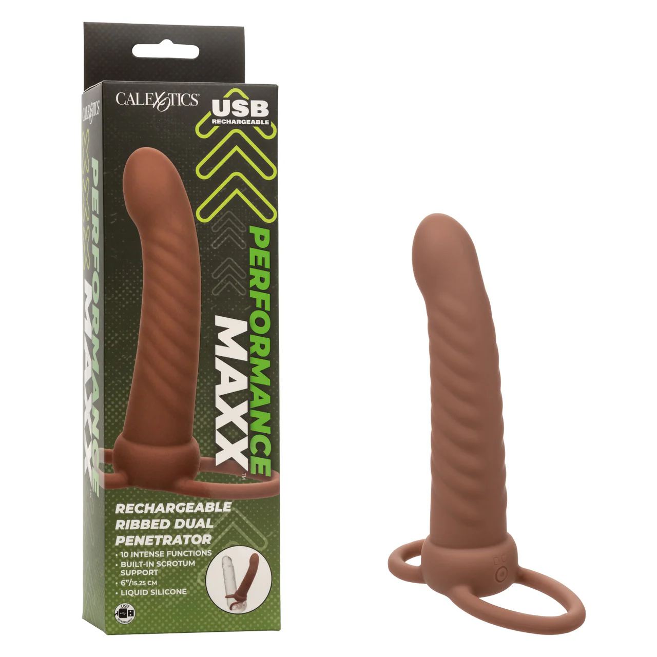 Performance Maxx Rechargeable Ribbed Dual Penetrator - Brown - Image 13