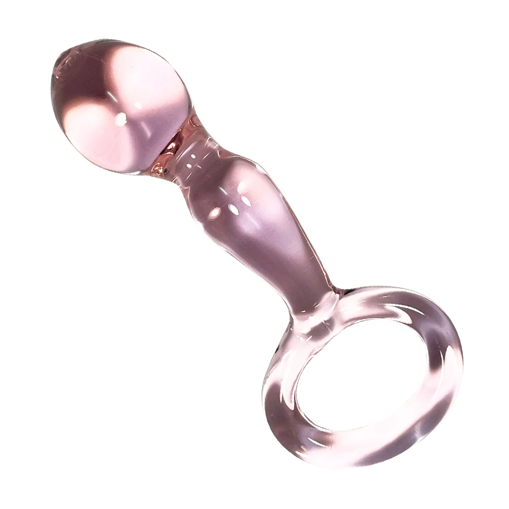 PINK GLASS BULBOUS TIPPED PLUG WITH HANDLE - Image 2