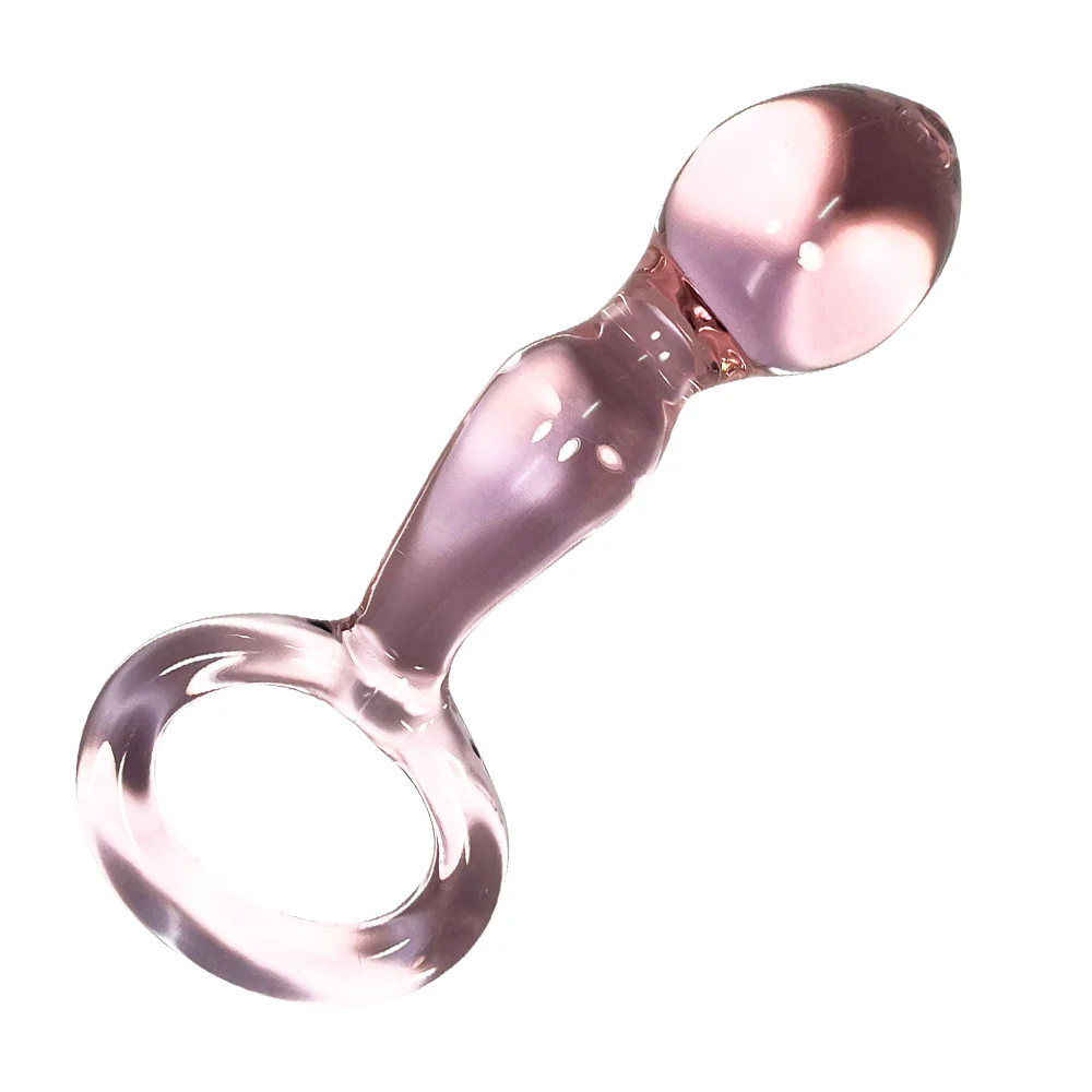PINK GLASS BULBOUS TIPPED PLUG WITH HANDLE - Image 3