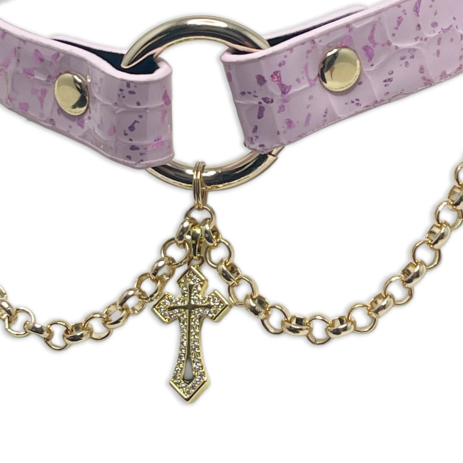 Pink Vegan Alligator Collar with Gothic Cross by Fetish Pleasure Play - Image 3