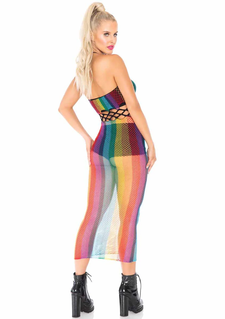 Rainbow Net Long Halter Dress, Multicolor, One Size - Image 2