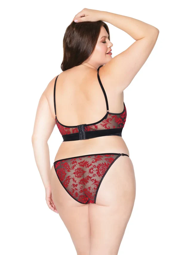 Red and Black Velvet Damask Bra and Panty Set Queen O/S - Image 2