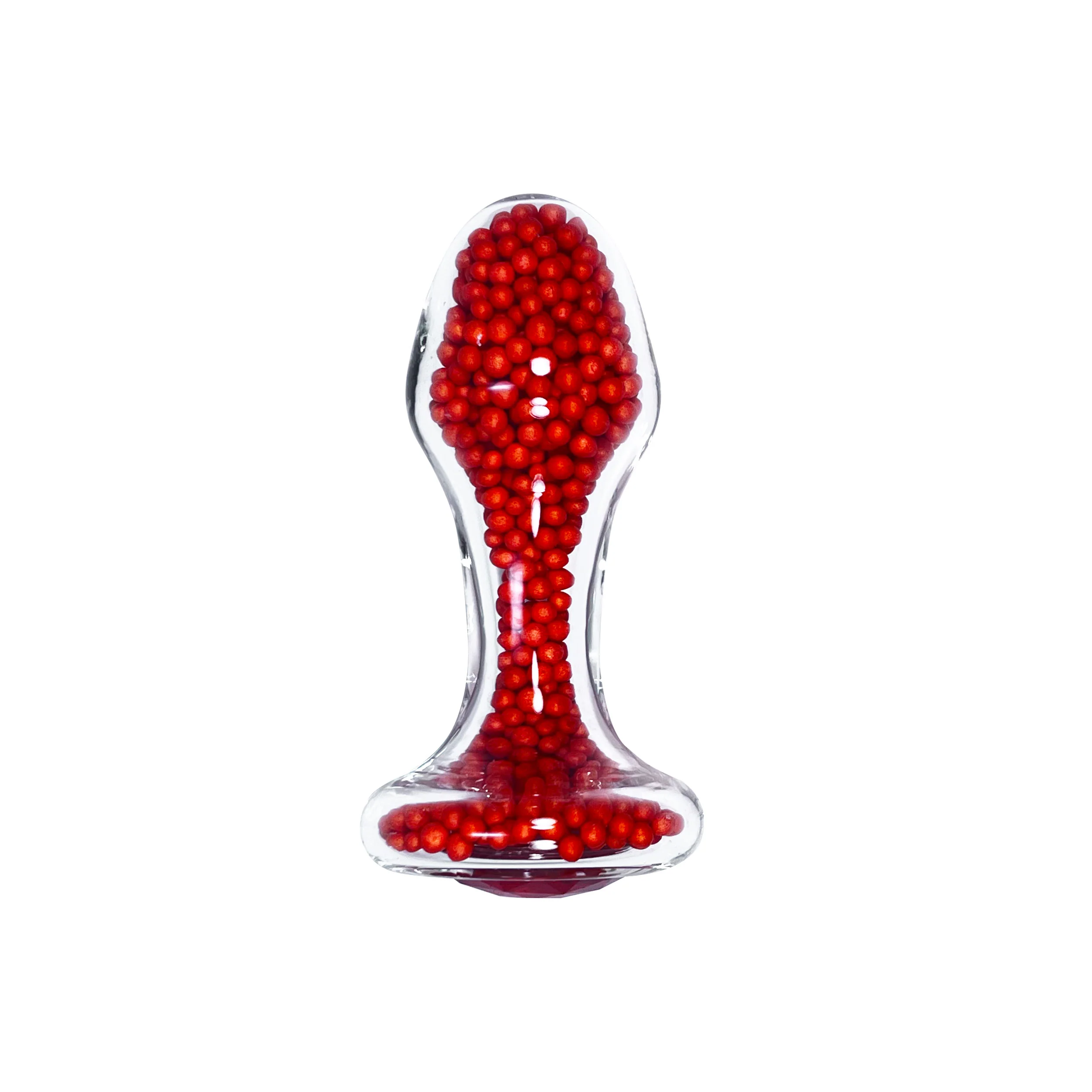 Red Bead-Filled Clear Glass Butt Plug with Red Jewel by Glass Pleasure Play - Image 2