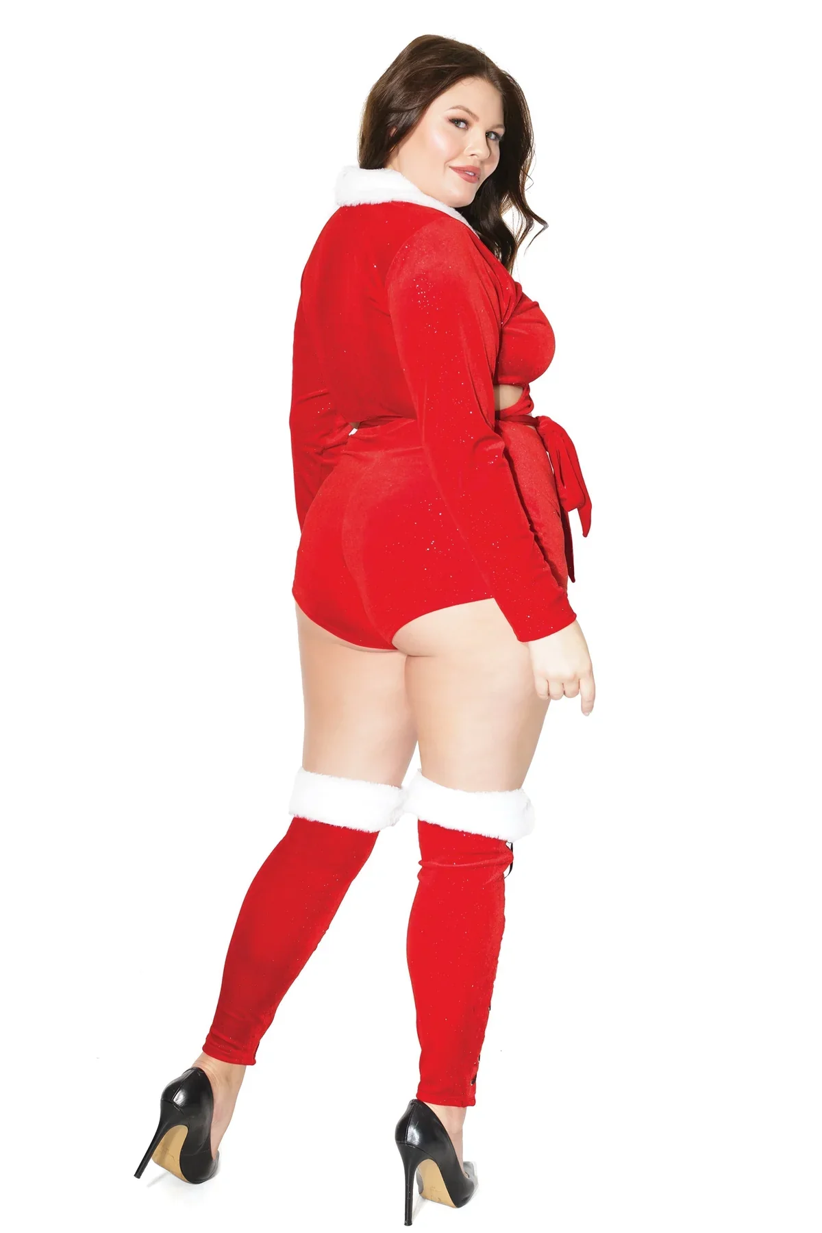 Red Sparkle Velvet Lace-Up Shorts Queen O/S - Image 3