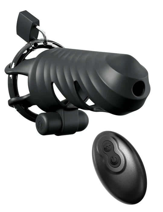 Remote-Controlled Vibrating Cock Blocker Cock Cage by Fantasy C-Ringz