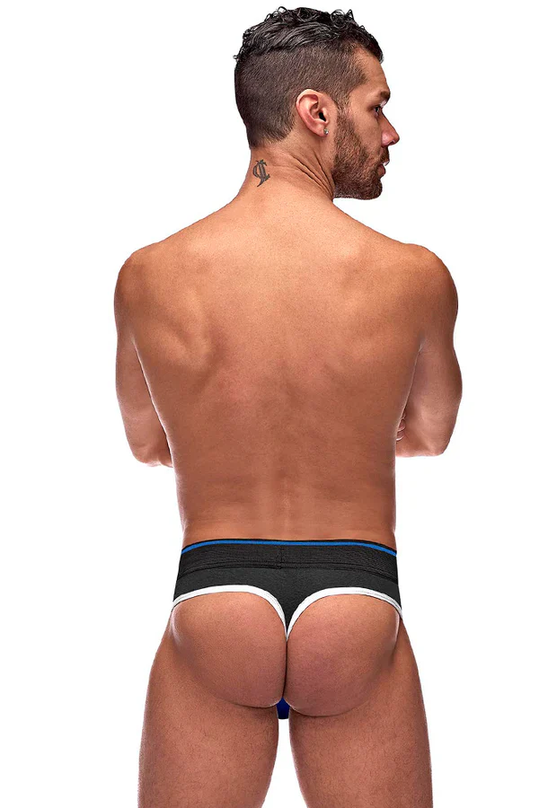 Retro Sport Panel Men's Thong, Blue - Image 3