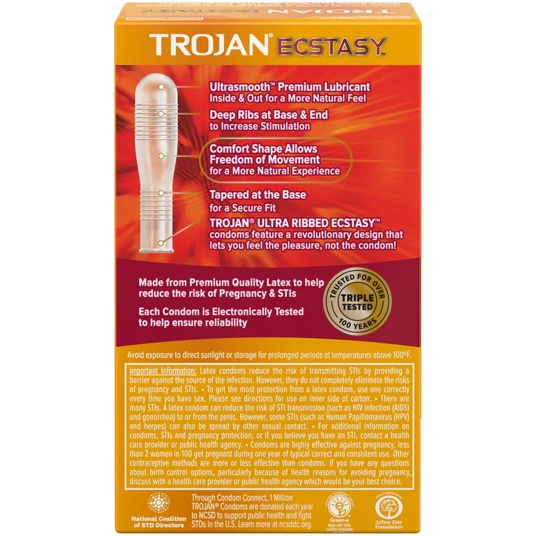 Trojan Ecstasy Lubricated Latex Condoms - 10 pk - Image 2